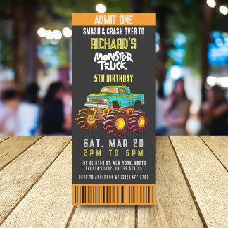 Monster Truck Smash and Rev Kindergeburtstag Party Einladung