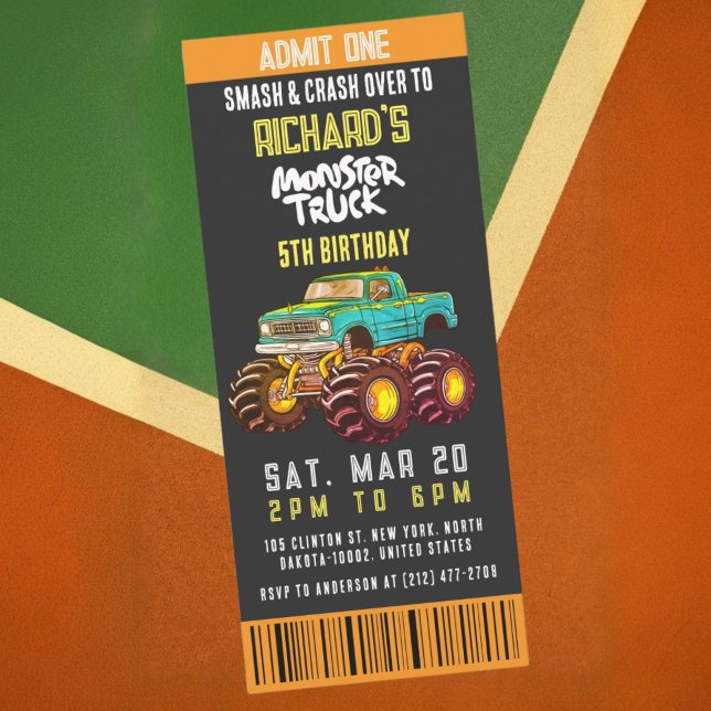 Monster Truck Smash and Rev Kindergeburtstag Party Einladung (Von Creator hochgeladen)