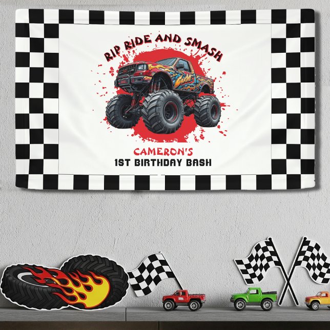 Monster Truck Smash Checkered Flag 1. Geburtstag Banner (Von Creator hochgeladen)