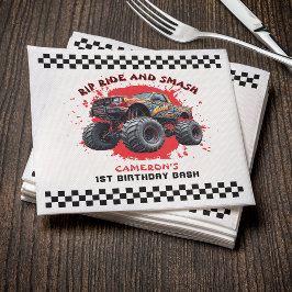 Monster Truck Smash Checkered Flag 1. Geburtstag Serviette