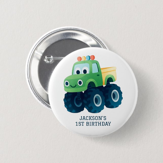 Monster Truck Smash und Crash Geburtstag Button (Vorne & Hinten)