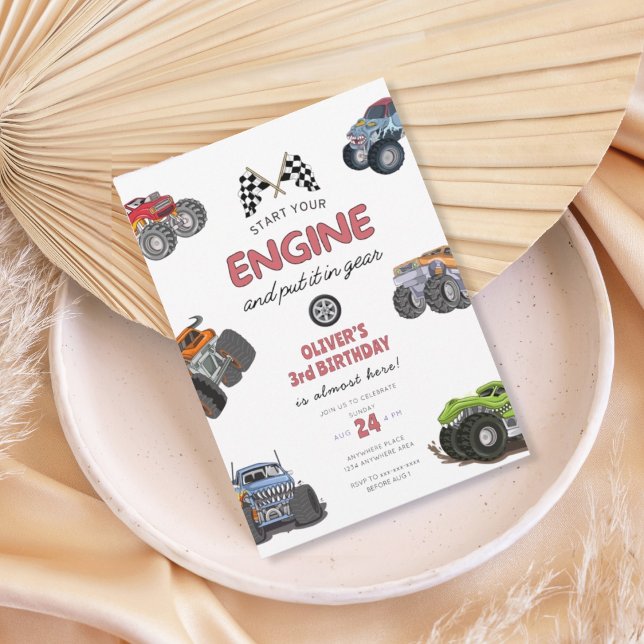 Monster truck, start your engine boy 3rd birthday einladung (Von Creator hochgeladen)