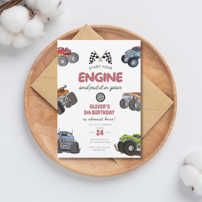 Monster truck, start your engine boy 5th birthday einladung (Von Creator hochgeladen)