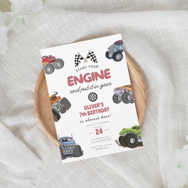 Monster truck, start your engine boy 7th birthday einladung (Von Creator hochgeladen)