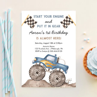 Monster Truck, Start Your Motor Boys 1. Geburtstag Einladung