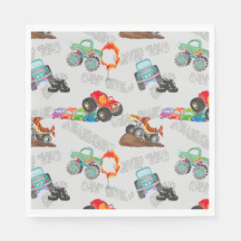 Monster Truck Stunts Aquarellmuster Grau Serviette