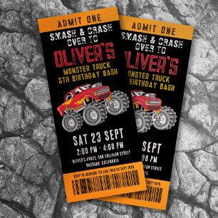 Monster Truck Ticket Geburtstagsparty Einladung