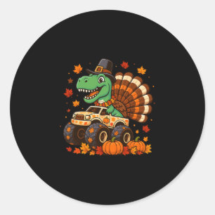 Monster Truck Trex Dinosaurier Truthahn Fall Thank Runder Aufkleber