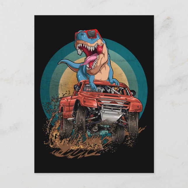 Monster Truck Trex Dirt Race Dinosaurier Postkarte (Vorderseite)