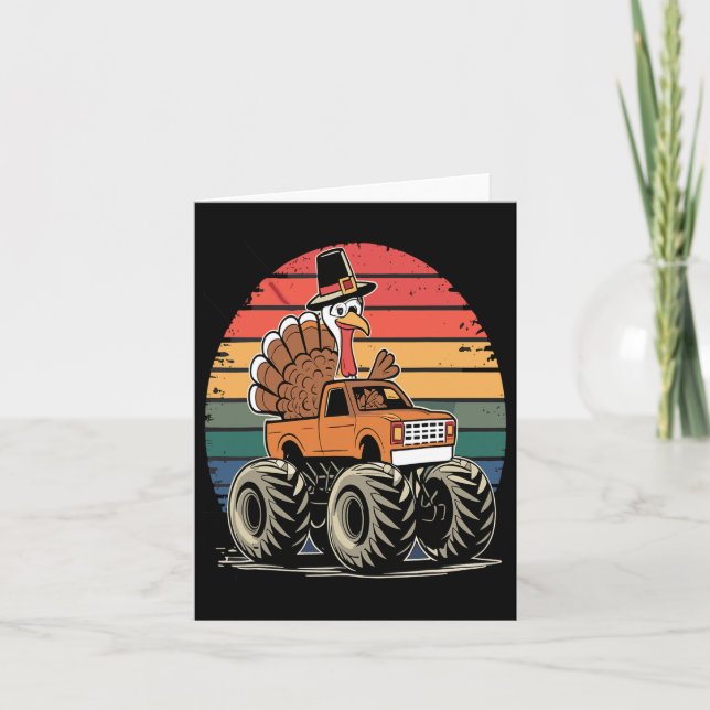 Monster Truck Türkei Sunset Retro Erntedank Boy Karte (Vorderseite)