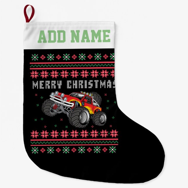 Monster Truck Ugly Christmas Sweater Großer Weihnachtsstrumpf (Vorderseite)