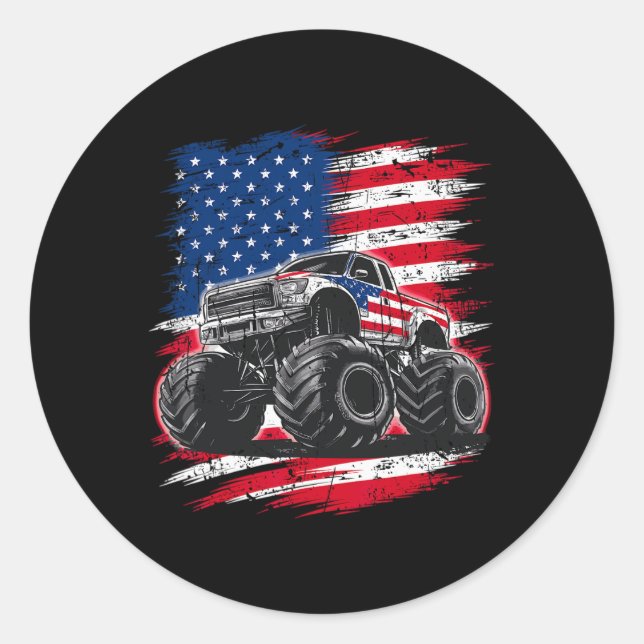 Monster Truck Usa Flag American For Women Girls Ki Runder Aufkleber (Vorderseite)
