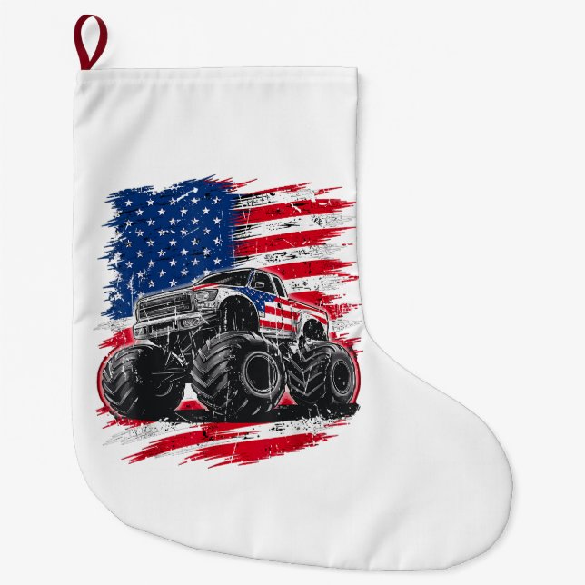 Monster Truck USA Flag Amerikaner Großer Weihnachtsstrumpf (Vorderseite)