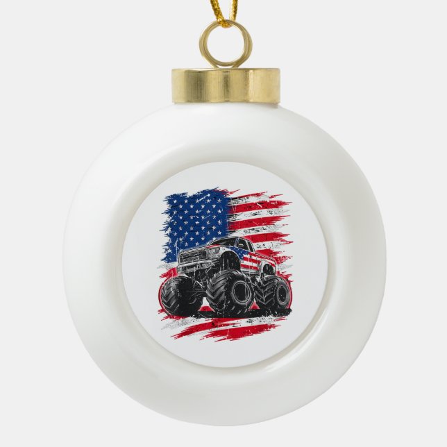 Monster Truck USA Flag Amerikaner Keramik Kugel-Ornament (Vorderseite)