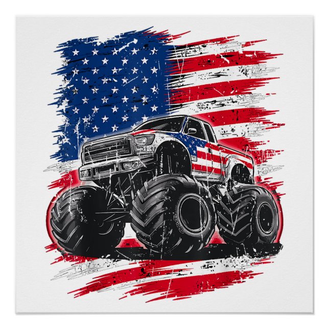 Monster Truck USA Flag Amerikaner Poster (Vorderseite)