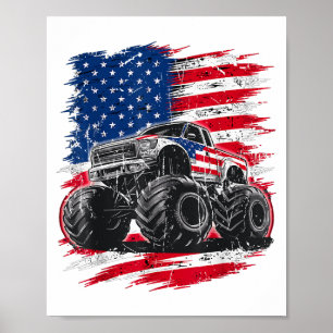 Monster Truck USA Flag Amerikaner Poster