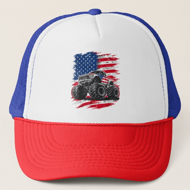 Monster Truck USA Flag Amerikaner Truckerkappe (Vorderseite)
