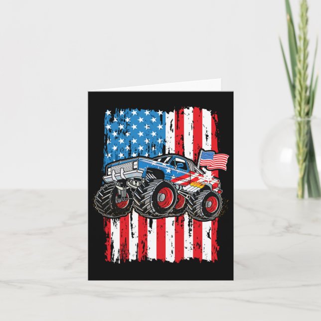 Monster Truck Usa Flag Patriotische Jungs Männer 4 Karte (Vorderseite)