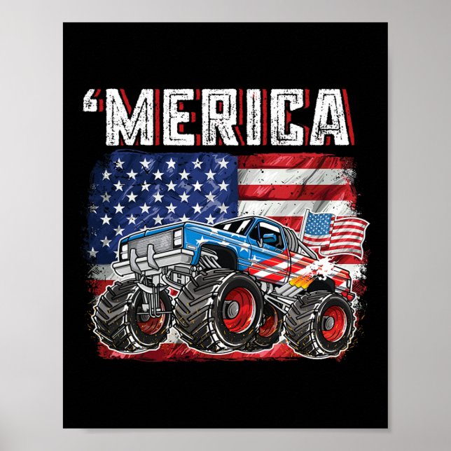 Monster Truck USA Flagge Merica Männer Jungs 4. Ju Poster (Vorne)