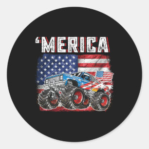 Monster Truck USA Flagge Merica Männer Jungs 4. Ju Runder Aufkleber