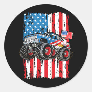 Monster Truck USA-Flagge Patriotische Jungen Männe Runder Aufkleber