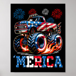 Monster Truck Usa Flagge Patriotische Kleinkinder Poster