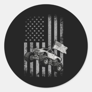 Monster-Truck-USA-Flagge Vintage-Design Juli Runder Aufkleber