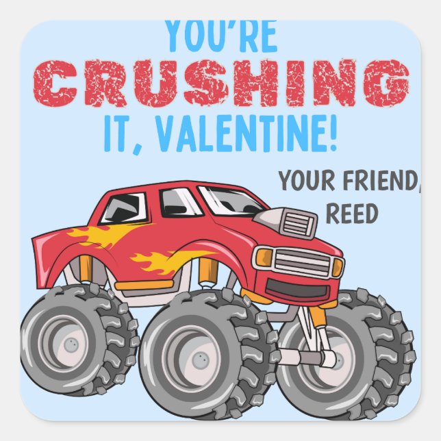 Monster Truck Valentines Aufkleber (Vorderseite)