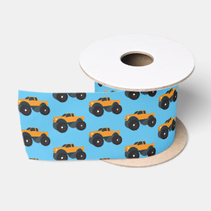 Monster Truck Vehicle Orange Blue Satinband