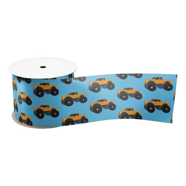 Monster Truck Vehicle Orange Blue Satinband (Spule)