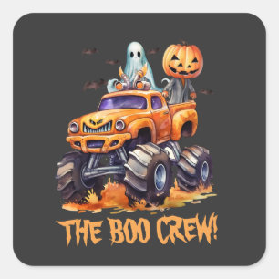 Monster Truck Wasserfarbe Boo Crew Spooky Hallowee Quadratischer Aufkleber