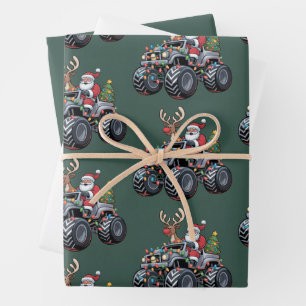 Monster Truck Weihnachten Santa Feiertag Kinder Geschenkpapier Set