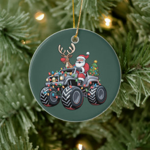 Monster-Truck-Weihnachten-Santa-Feiertag-Kinder Keramik Ornament