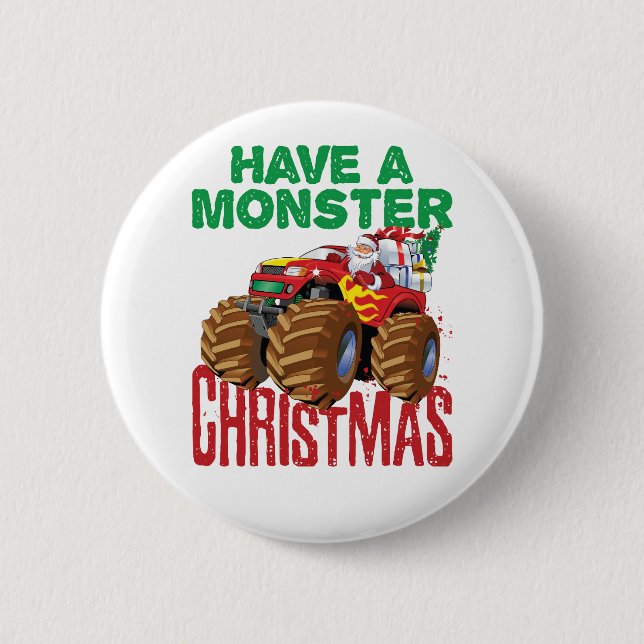 Monster Truck Weihnachten Weihnachtsmann Jungen Kl Button (Vorderseite)