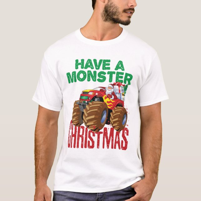 Monster Truck Weihnachten Weihnachtsmann Jungen Kl T-Shirt (Vorderseite)