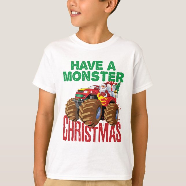 Monster Truck Weihnachten Weihnachtsmann Jungen Kl T-Shirt (Vorderseite)