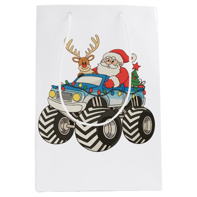 Monster Truck Weihnachts-Weihnachtsfest Mittlere Geschenktüte (Vorderseite)