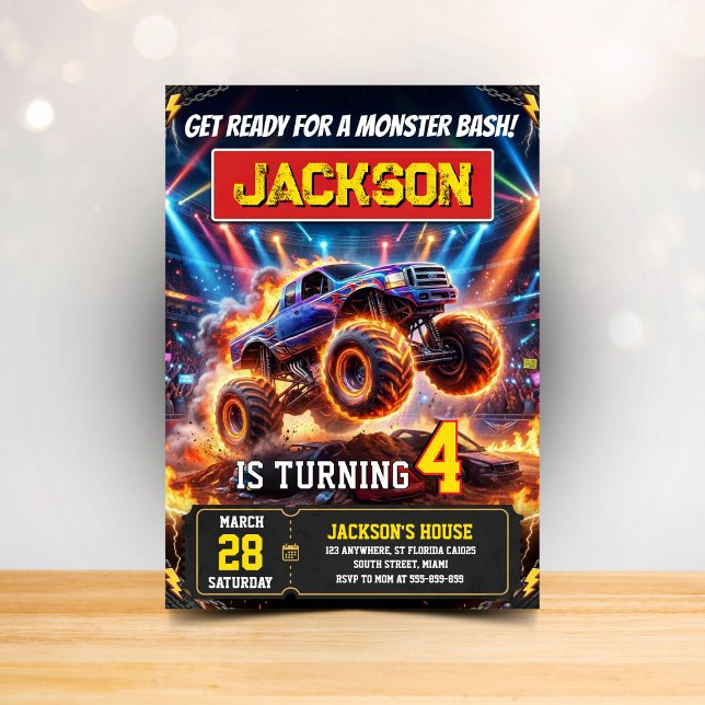 Monster Truck Wheels Birthday Invitation Einladung (Von Creator hochgeladen)