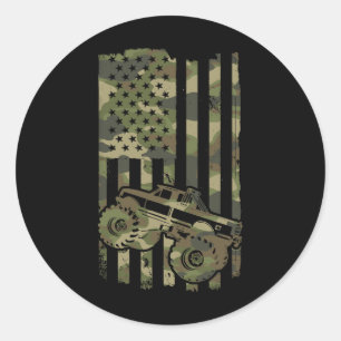 Monster Trucker Retro Monster Truck USA-Flagge 4. Runder Aufkleber