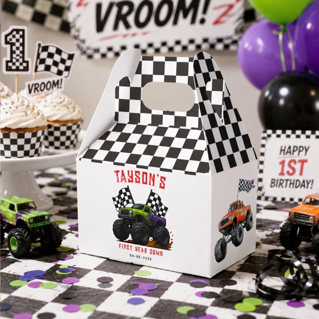 Monster Trucks 1. Geburtstagsfeier  Geschenkschachtel (Monster Trucks 1st Birthday Party Favor Boxes
)