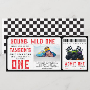 Monster Trucks 1. Geburtstagsticket-Einladung Einladung