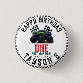 Monster Trucks 1st Birthday Vroom Party Button