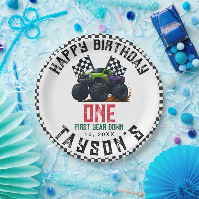Monster Trucks 1st Birthday Vroom Party Pappteller (Party)