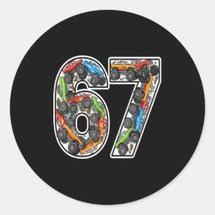Monster Trucks 67 Meme Lustiges Design für Jungen Runder Aufkleber