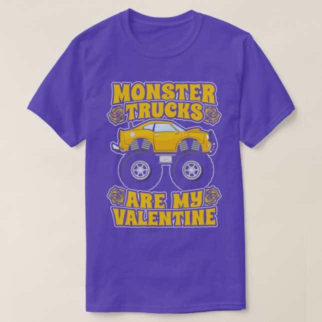 Monster Trucks Are My Valentine Yellow Monster Tru T-Shirt (Design vorne)