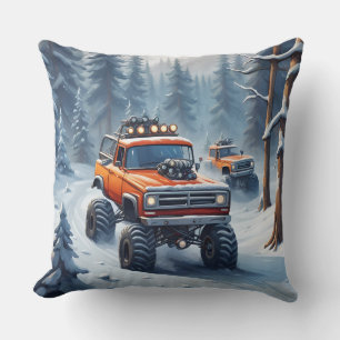 Monster-Trucks fahren im schneebedeckten Wald Kissen