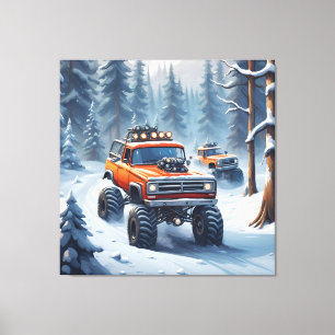 Monster Trucks fahren im Schneewald Leinwanddruck