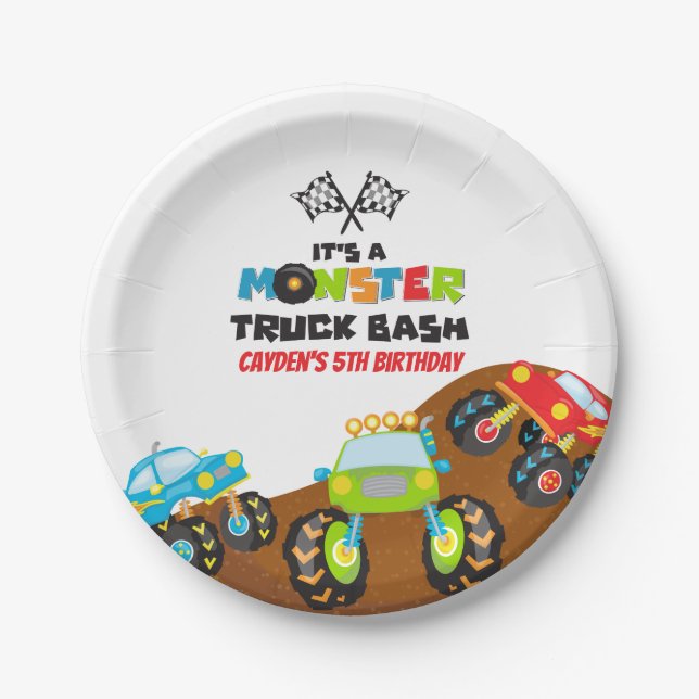 Monster Trucks Geburtstag Pappteller (Vorderseite)