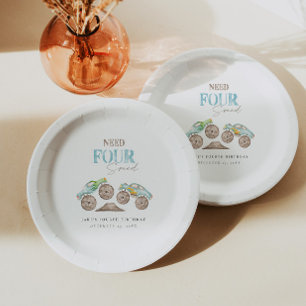 Monster Trucks Green Blue Birthday Paper Teller