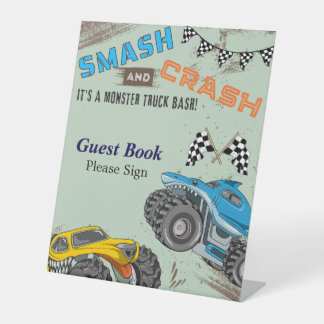 Monster Trucks Jungen Geburtstagsfeier Gästebuch Sockelschild